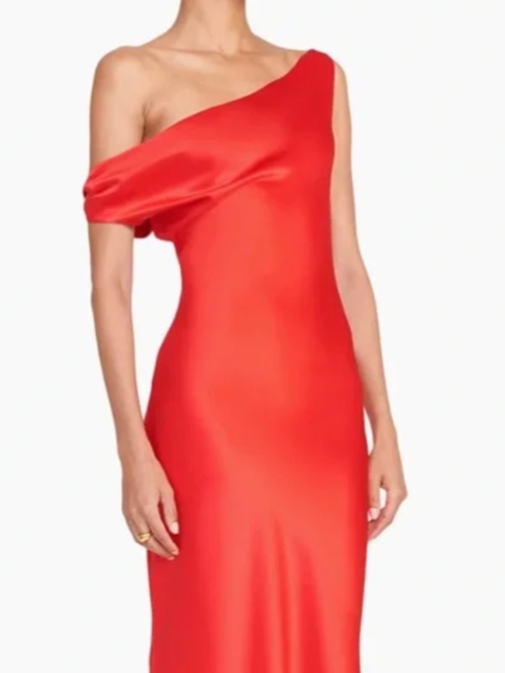 STAUD Ashanti Asymmetric Off Shoulder Red Rose Gown